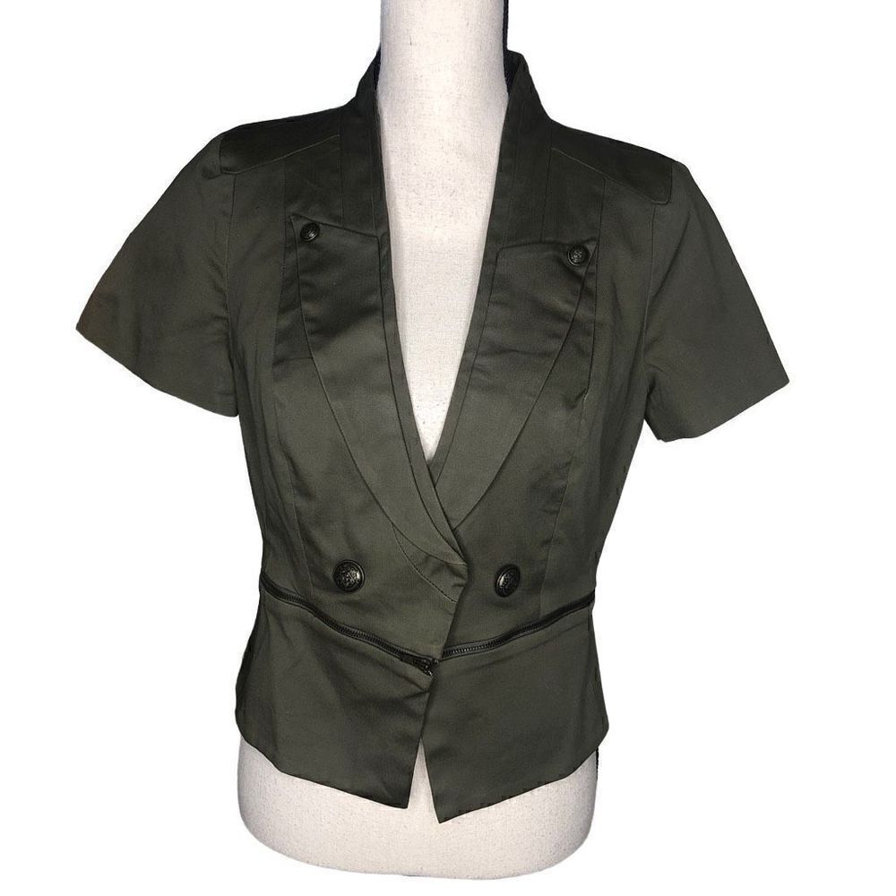 Worthington Olive Green Short Sleeve Peplum Jacket‎